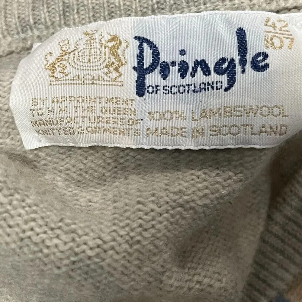 Pringle of Scotland 100% Lambswool‎ V-Neck Pullover Sweater Plaid Winter Sz 42